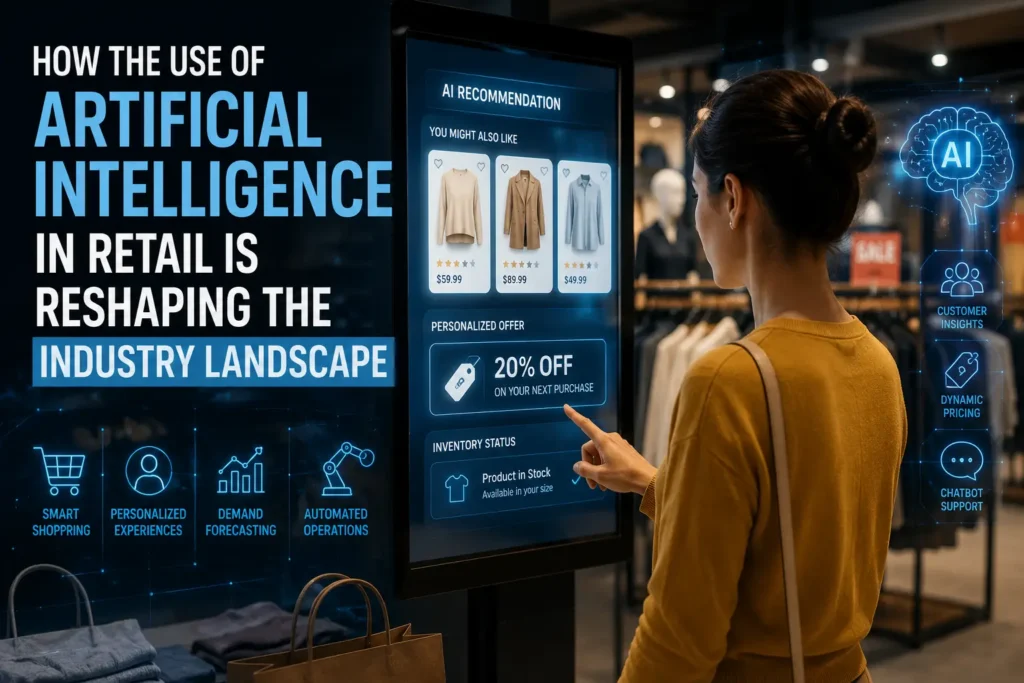 Use of AI in retail as a shopper interacts with an AI-powered digital kiosk