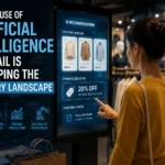 Use of AI in retail as a shopper interacts with an AI-powered digital kiosk