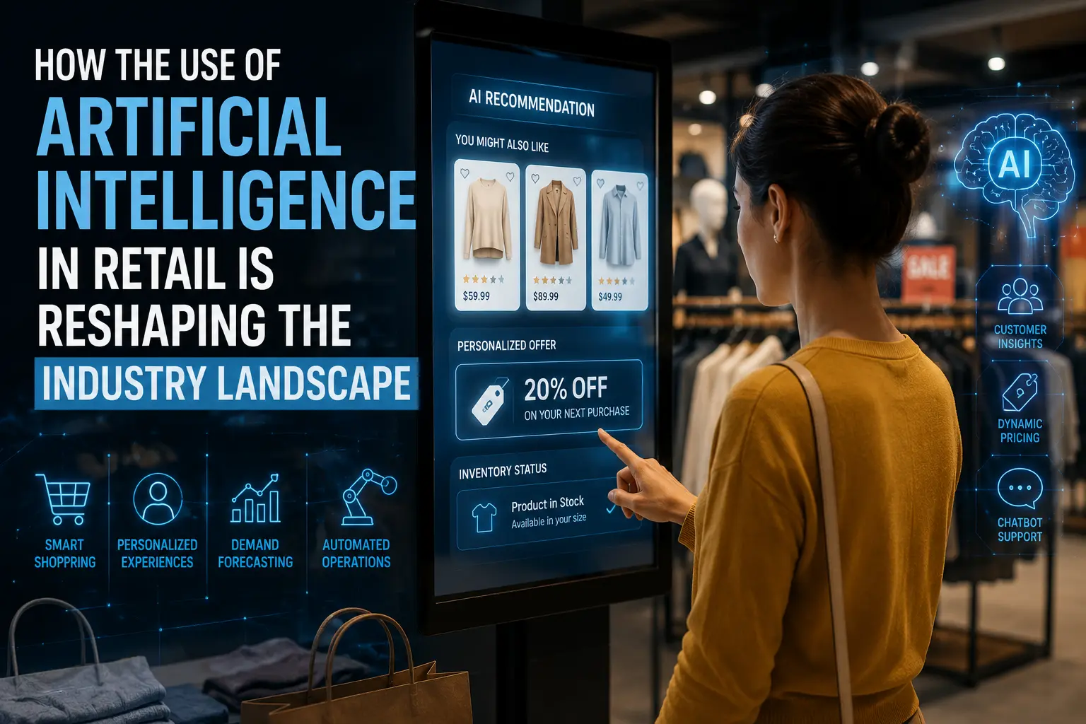 Use of AI in retail as a shopper interacts with an AI-powered digital kiosk