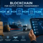 Blockchain for supply chain management connects raw materials, manufacturing, packaging, shipping, and delivery through transparent digital tracking.