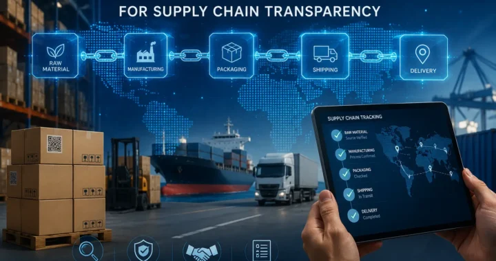 Blockchain for supply chain management connects raw materials, manufacturing, packaging, shipping, and delivery through transparent digital tracking.